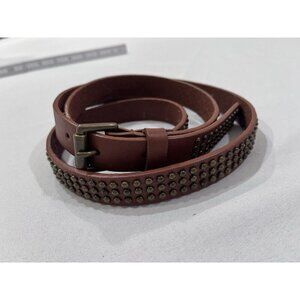 Women’s Access Brown Leather Belt Studded Brass Buckle SZ L